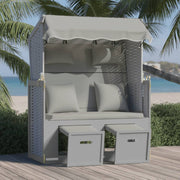 Strandstoel poly rattan massief hout grijs met kussens