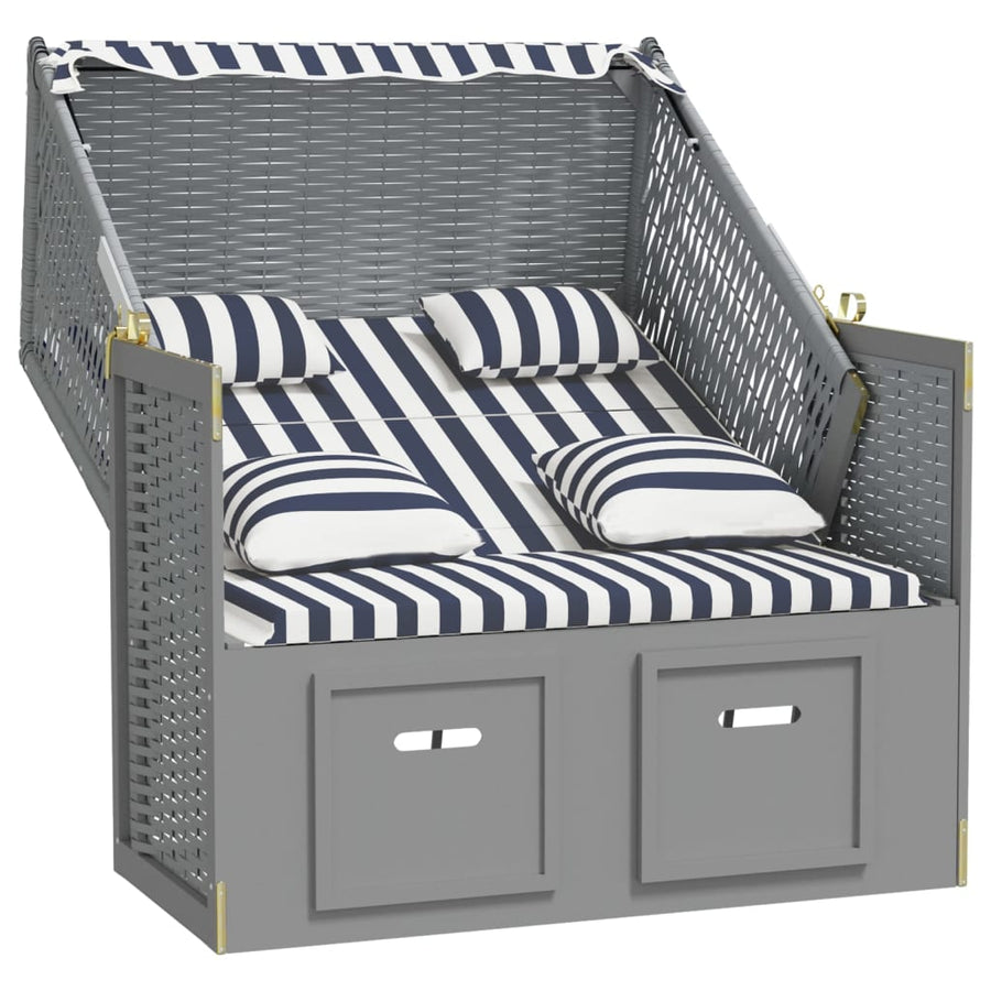 Strandstoel Met Kussens Poly Rattan En Hout Blauw en wit