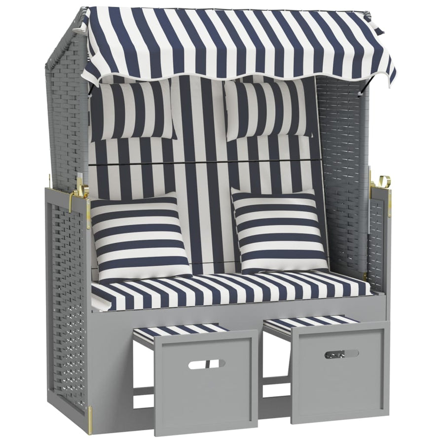 Strandstoel Met Kussens Poly Rattan En Hout Blauw en wit