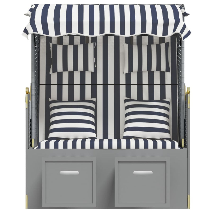 Strandstoel Met Kussens Poly Rattan En Hout Blauw en wit
