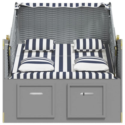 Strandstoel Met Kussens Poly Rattan En Hout Blauw en wit