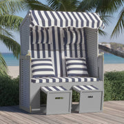 Strandstoel poly rattan hout blauw wit