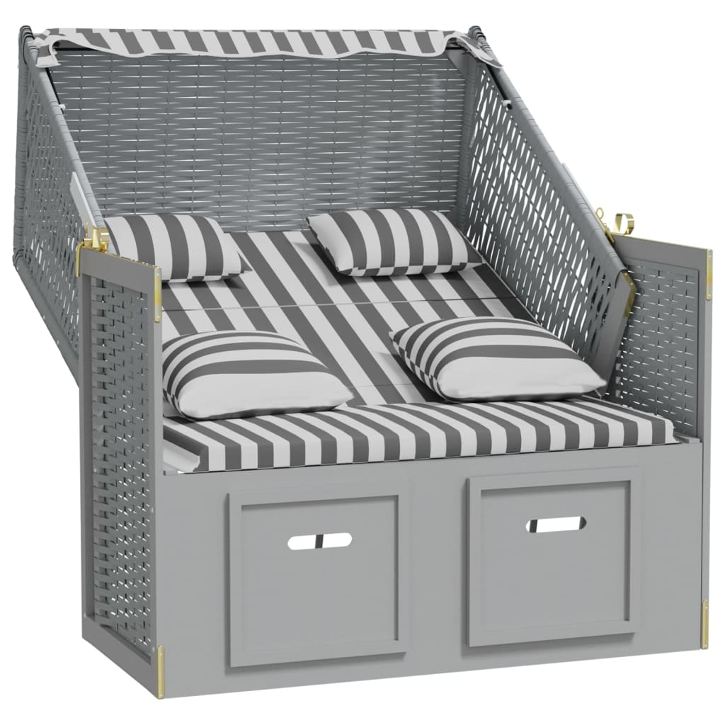 Strandstoel Met Kussens Poly Rattan En Massief Hout Grijs en wit
