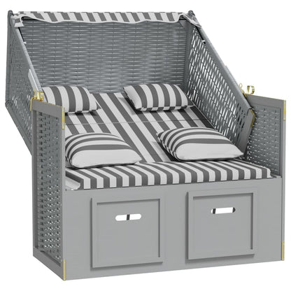 Strandstoel Met Kussens Poly Rattan En Massief Hout Grijs en wit