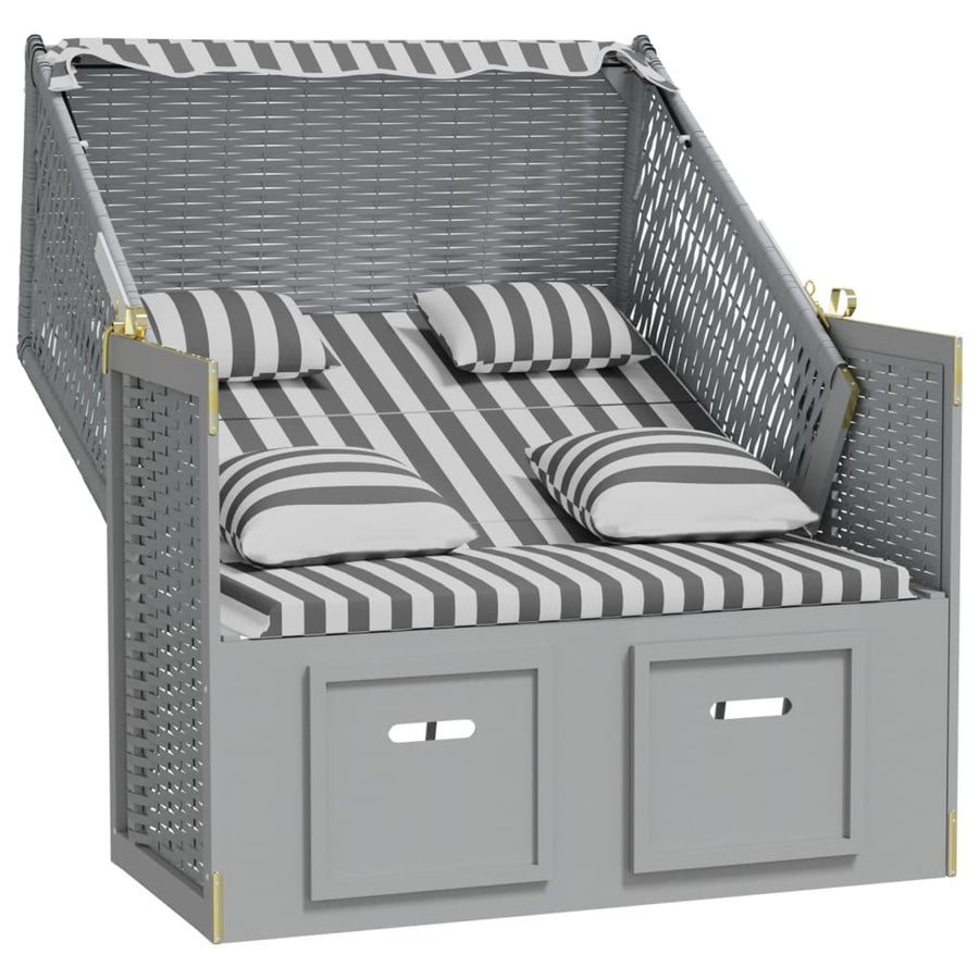 Strandstoel Met Kussens Poly Rattan En Massief Hout Grijs en wit