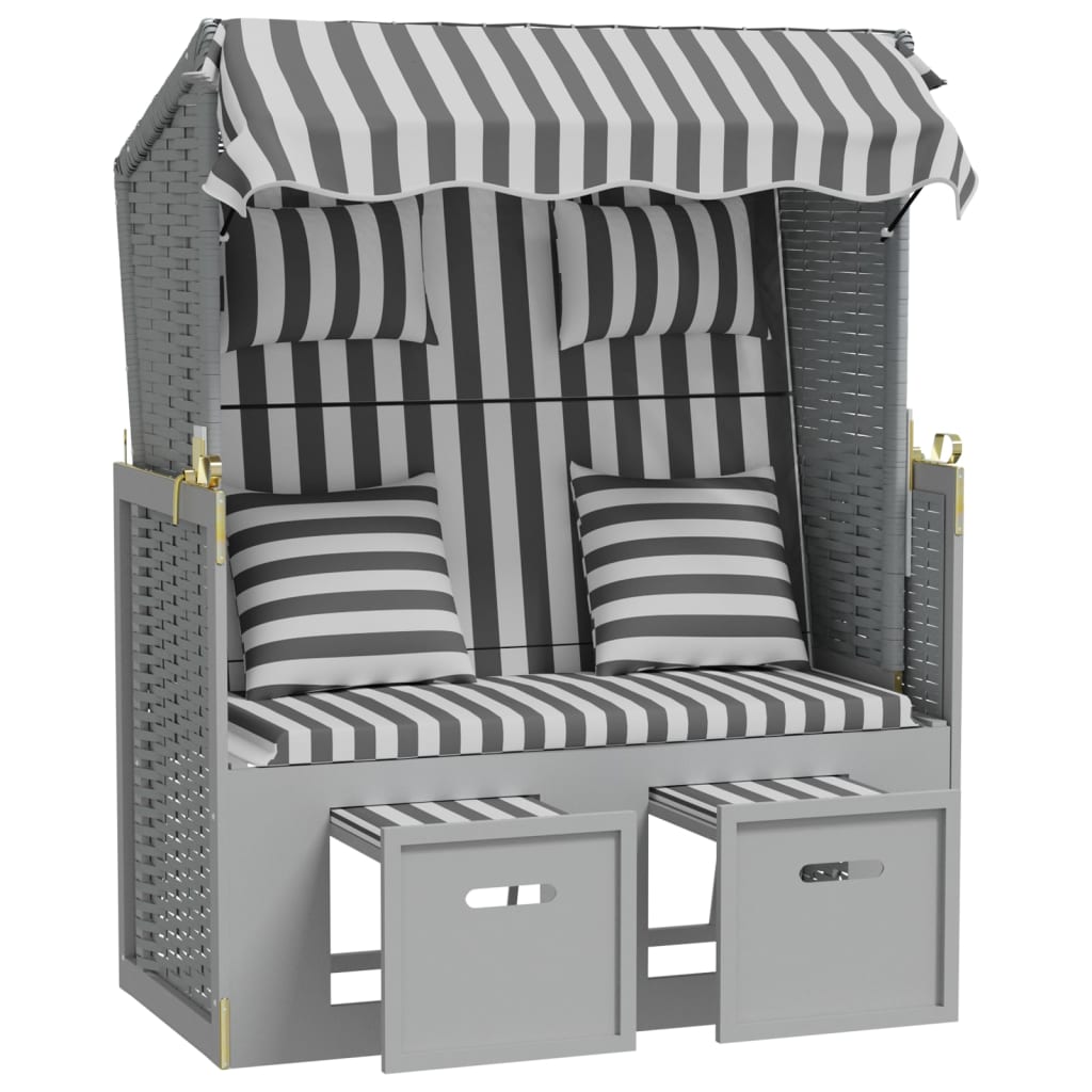 Strandstoel Met Kussens Poly Rattan En Massief Hout Grijs en wit