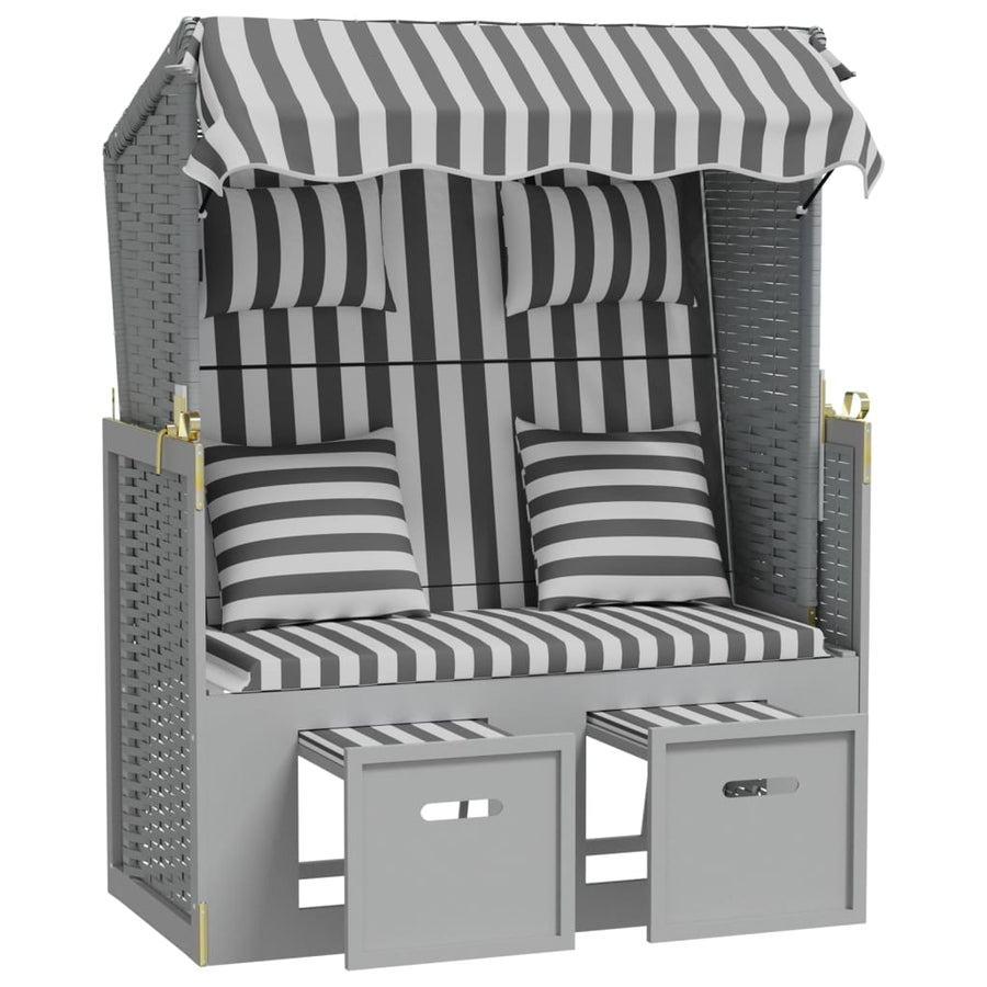 Strandstoel Met Kussens Poly Rattan En Massief Hout Grijs en wit