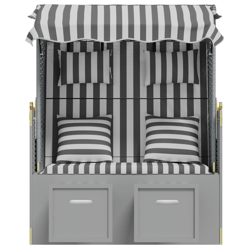 Strandstoel Met Kussens Poly Rattan En Massief Hout Grijs en wit