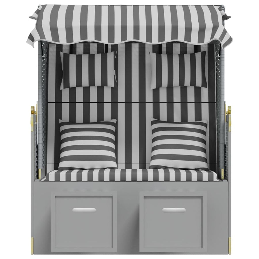 Strandstoel Met Kussens Poly Rattan En Massief Hout Grijs en wit