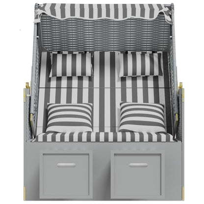Strandstoel Met Kussens Poly Rattan En Massief Hout Grijs en wit
