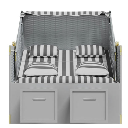 Strandstoel Met Kussens Poly Rattan En Massief Hout Grijs en wit