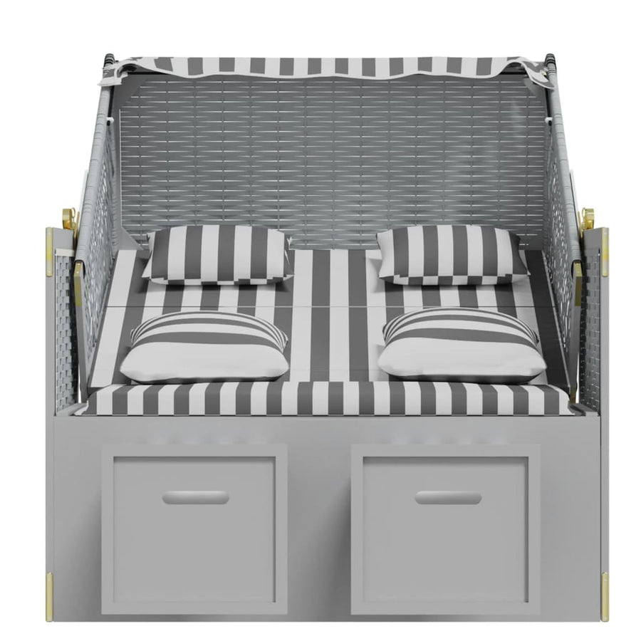 Strandstoel Met Kussens Poly Rattan En Massief Hout Grijs en wit