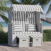 Strandstoel poly rattan massief hout grijs wit