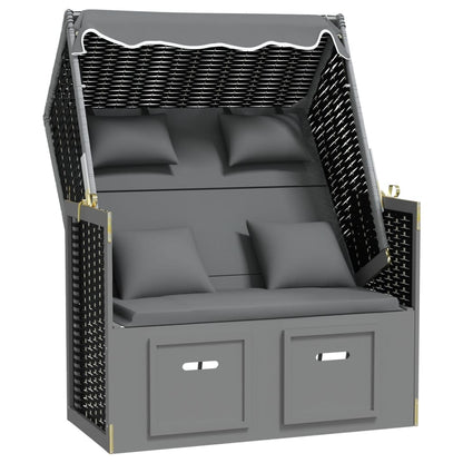 Strandstoel Met Kussen Poly Rattan En Hout Antraciet en zwart