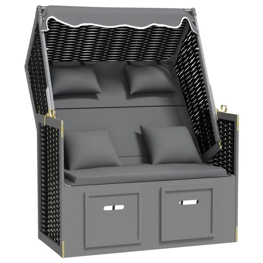 Strandstoel Met Kussen Poly Rattan En Hout Antraciet en zwart
