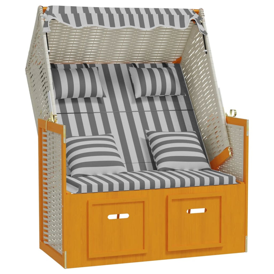 Strandstoel Met Kussens Poly Rattan En Hout Wit en grijs