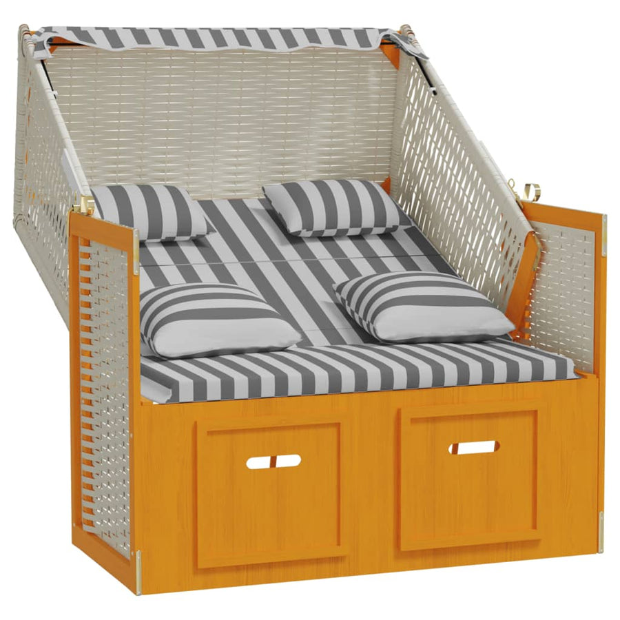 Strandstoel Met Kussens Poly Rattan En Hout Wit en grijs