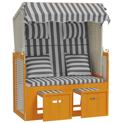 Strandstoel Met Kussens Poly Rattan En Hout Wit en grijs