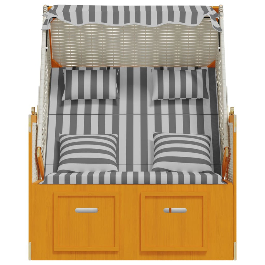 Strandstoel Met Kussens Poly Rattan En Hout Wit en grijs