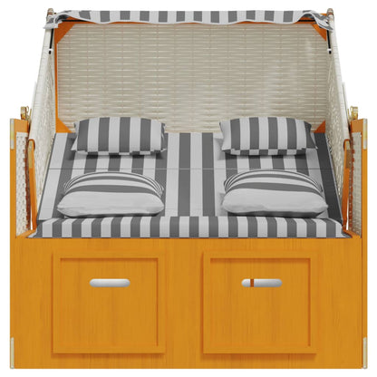 Strandstoel Met Kussens Poly Rattan En Hout Wit en grijs