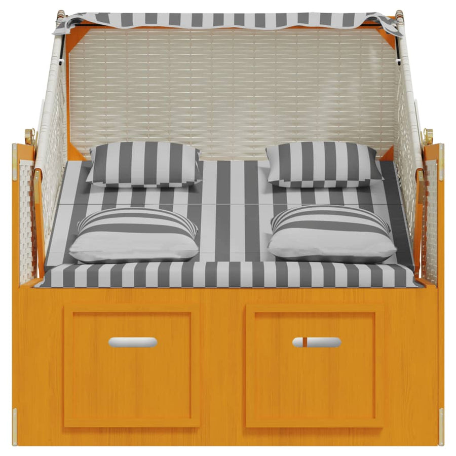 Strandstoel Met Kussens Poly Rattan En Hout Wit en grijs