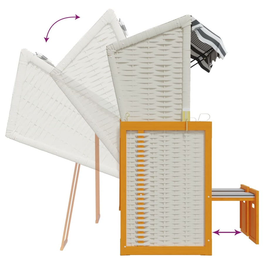 Strandstoel Met Kussens Poly Rattan En Hout Wit en grijs