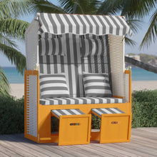 Strandstoel Met Kussens Poly Rattan En Hout Wit en grijs