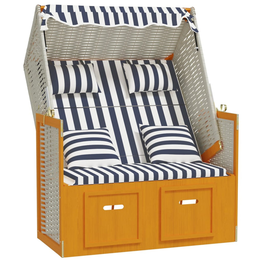 Strandstoel Met Kussens Poly Rattan En Hout Wit en blauw