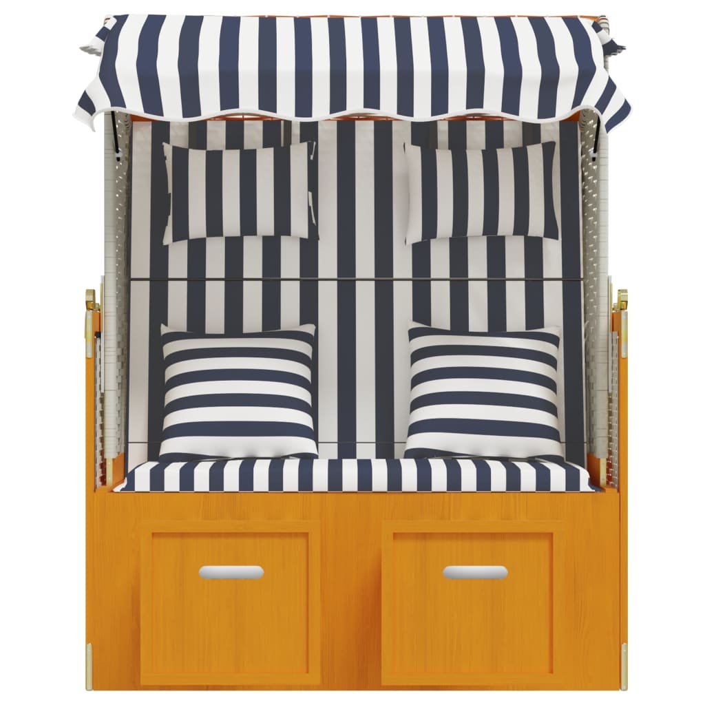 Strandstoel Met Kussens Poly Rattan En Hout Wit en blauw