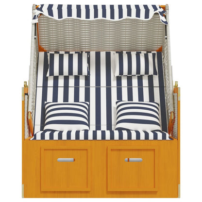 Strandstoel Met Kussens Poly Rattan En Hout Wit en blauw