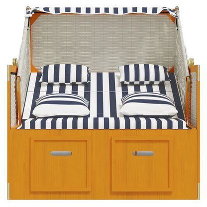 Strandstoel Met Kussens Poly Rattan En Hout Wit en blauw