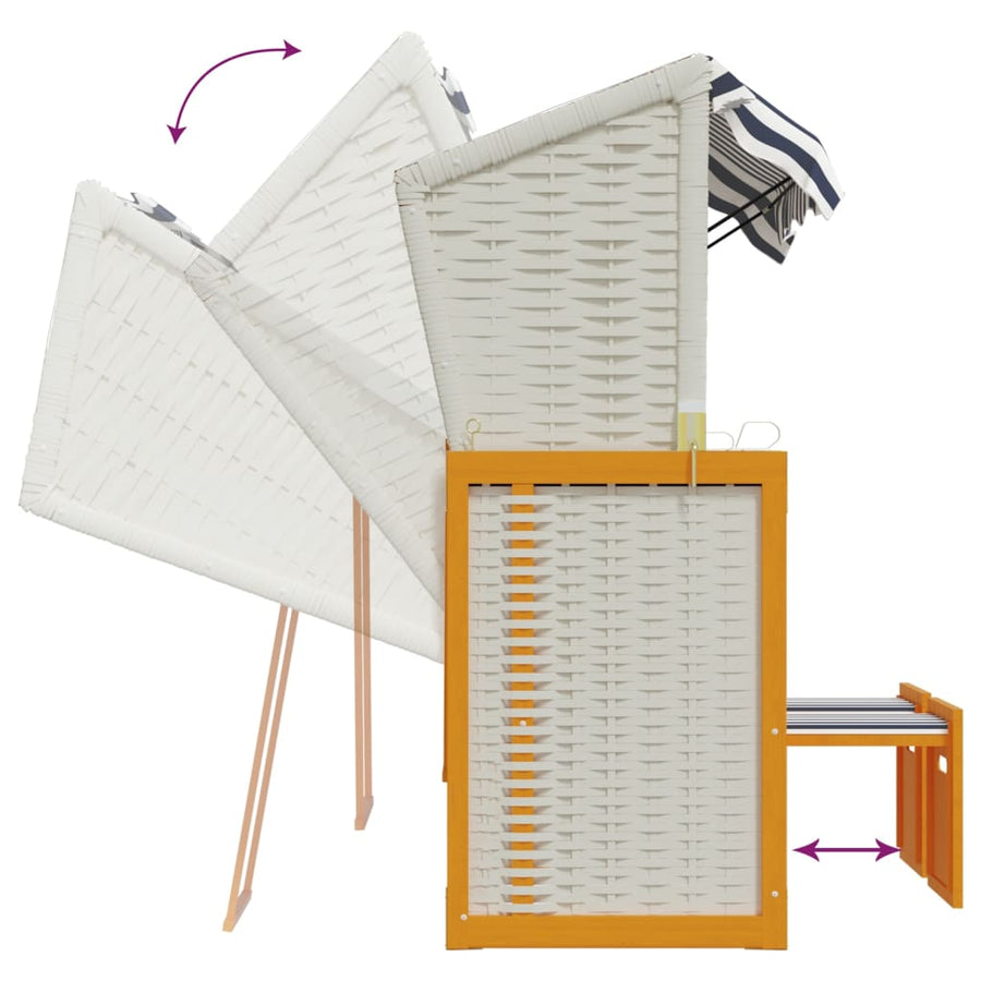 Strandstoel Met Kussens Poly Rattan En Hout Wit en blauw