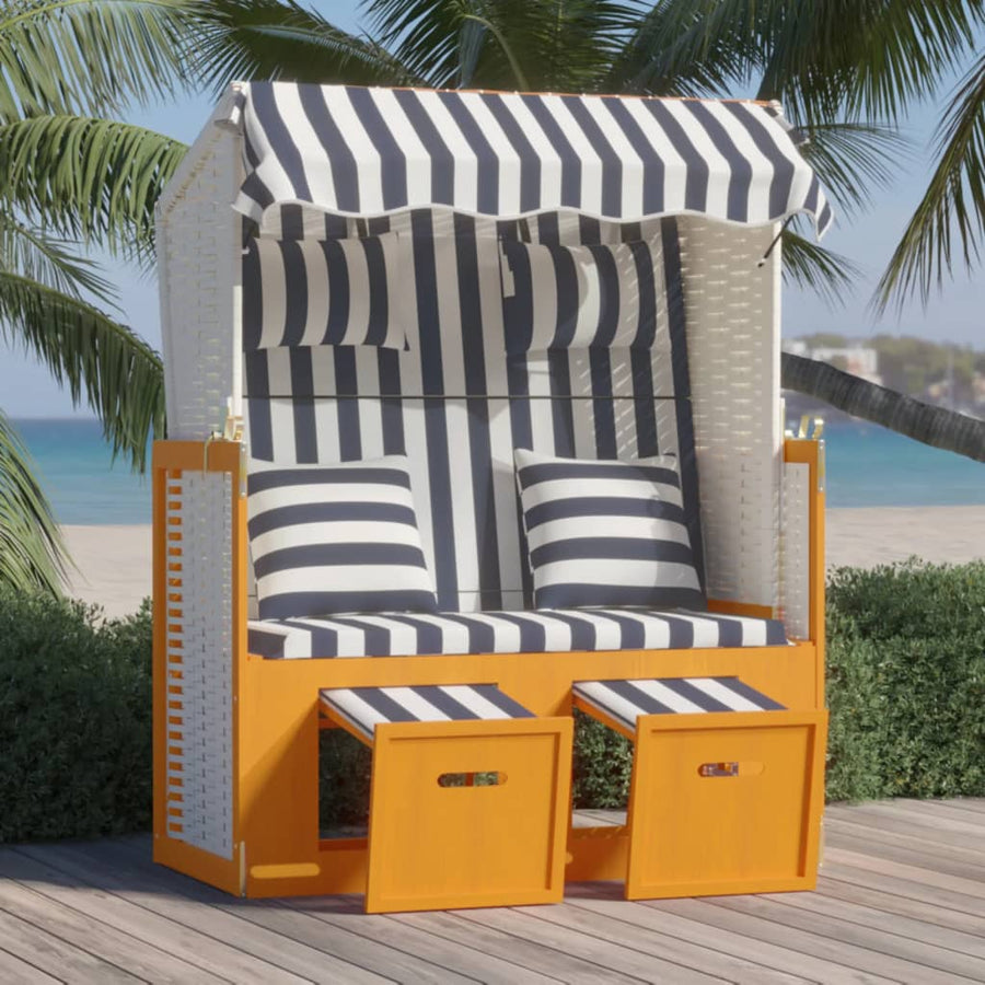 Strandstoel Met Kussens Poly Rattan En Hout Wit en blauw