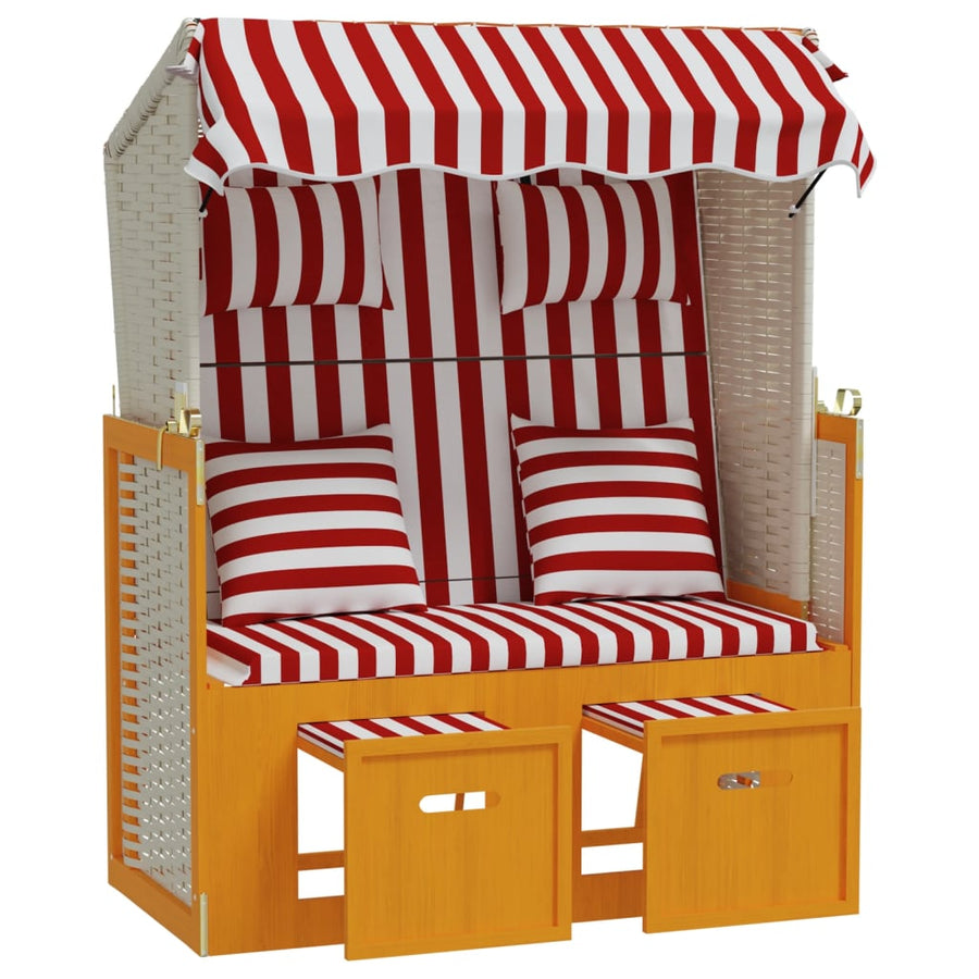 Strandstoel Met Kussens Poly Rattan En Hout Rood en wit