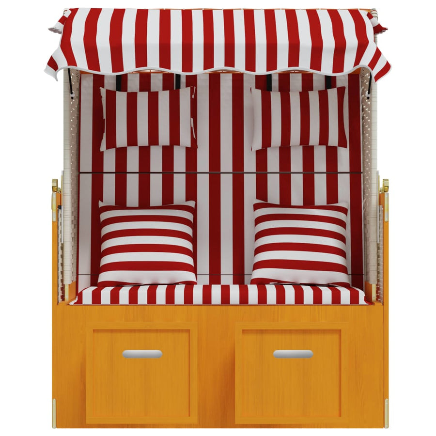 Strandstoel Met Kussens Poly Rattan En Hout Rood en wit