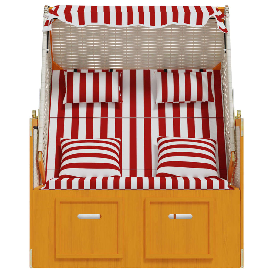 Strandstoel Met Kussens Poly Rattan En Hout Rood en wit