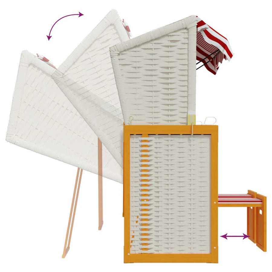Strandstoel Met Kussens Poly Rattan En Hout Rood en wit