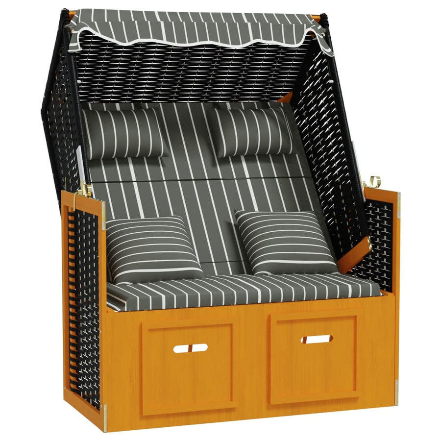 Strandstoel Met Kussens Poly Rattan En Hout Zwart en grijs