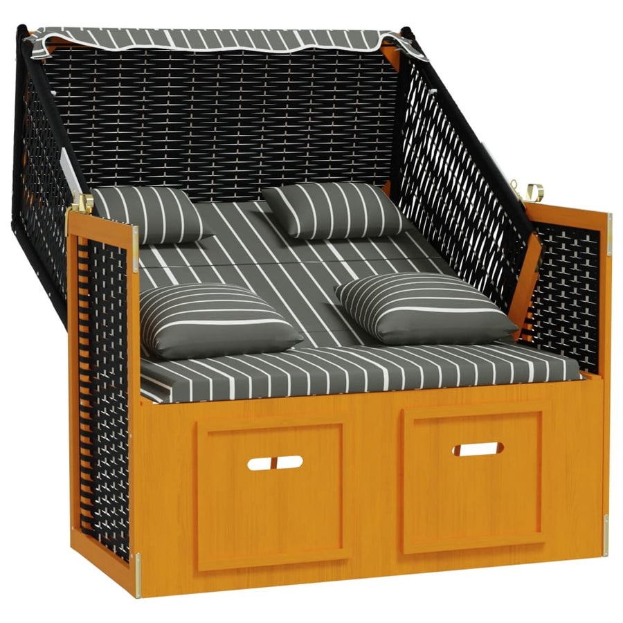 Strandstoel Met Kussens Poly Rattan En Hout Zwart en grijs