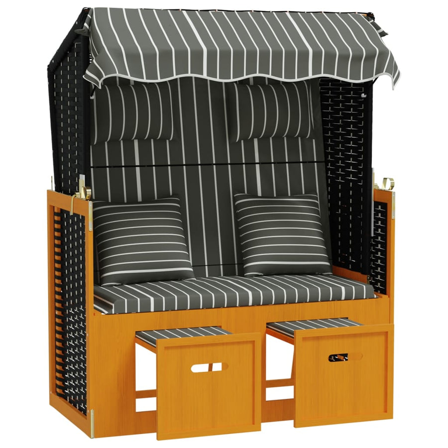 Strandstoel Met Kussens Poly Rattan En Hout Zwart en grijs