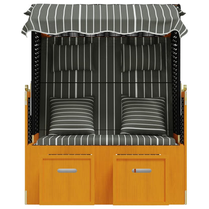 Strandstoel Met Kussens Poly Rattan En Hout Zwart en grijs