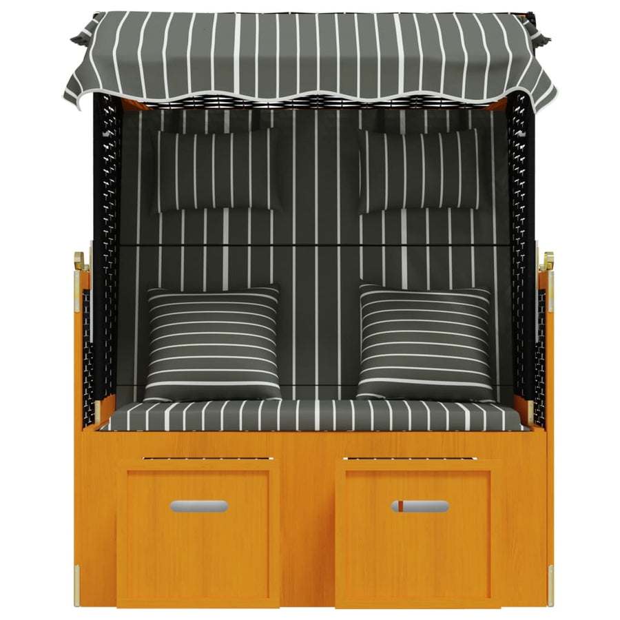 Strandstoel Met Kussens Poly Rattan En Hout Zwart en grijs