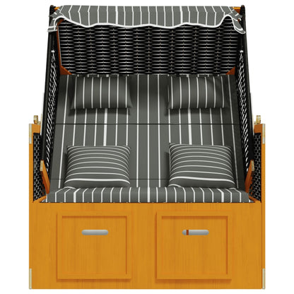 Strandstoel Met Kussens Poly Rattan En Hout Zwart en grijs
