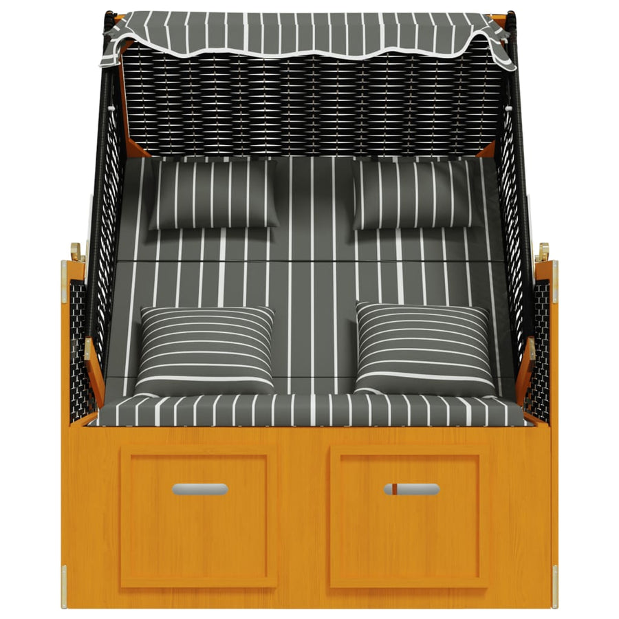 Strandstoel Met Kussens Poly Rattan En Hout Zwart en grijs