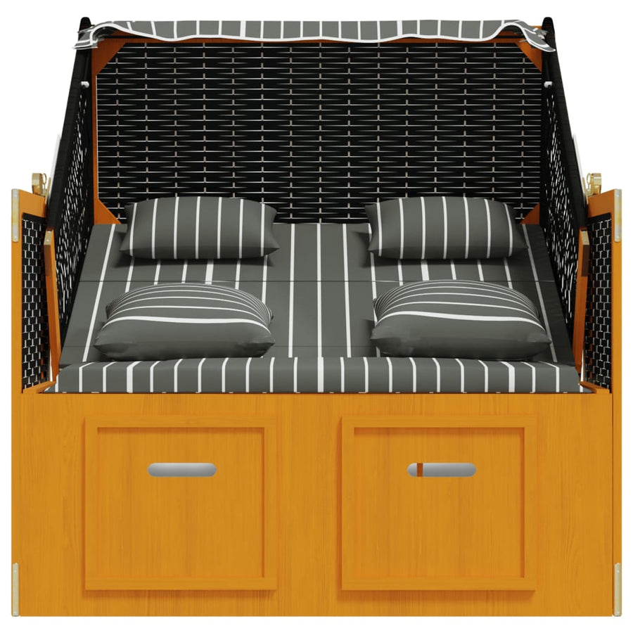 Strandstoel Met Kussens Poly Rattan En Hout Zwart en grijs