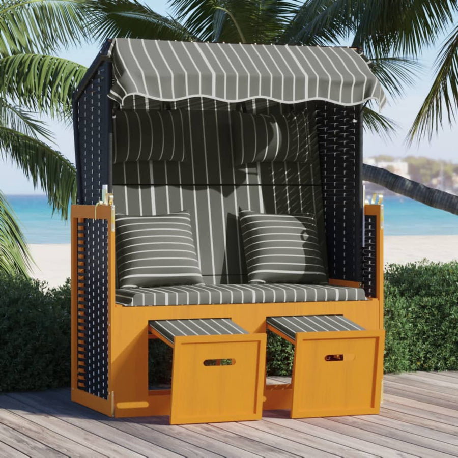 Strandstoel Met Kussens Poly Rattan En Hout Zwart en grijs