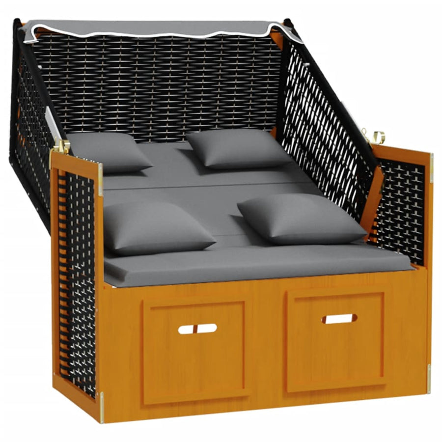 Strandstoel Met Kussen Poly Rattan En Hout En Antraciet Zwart
