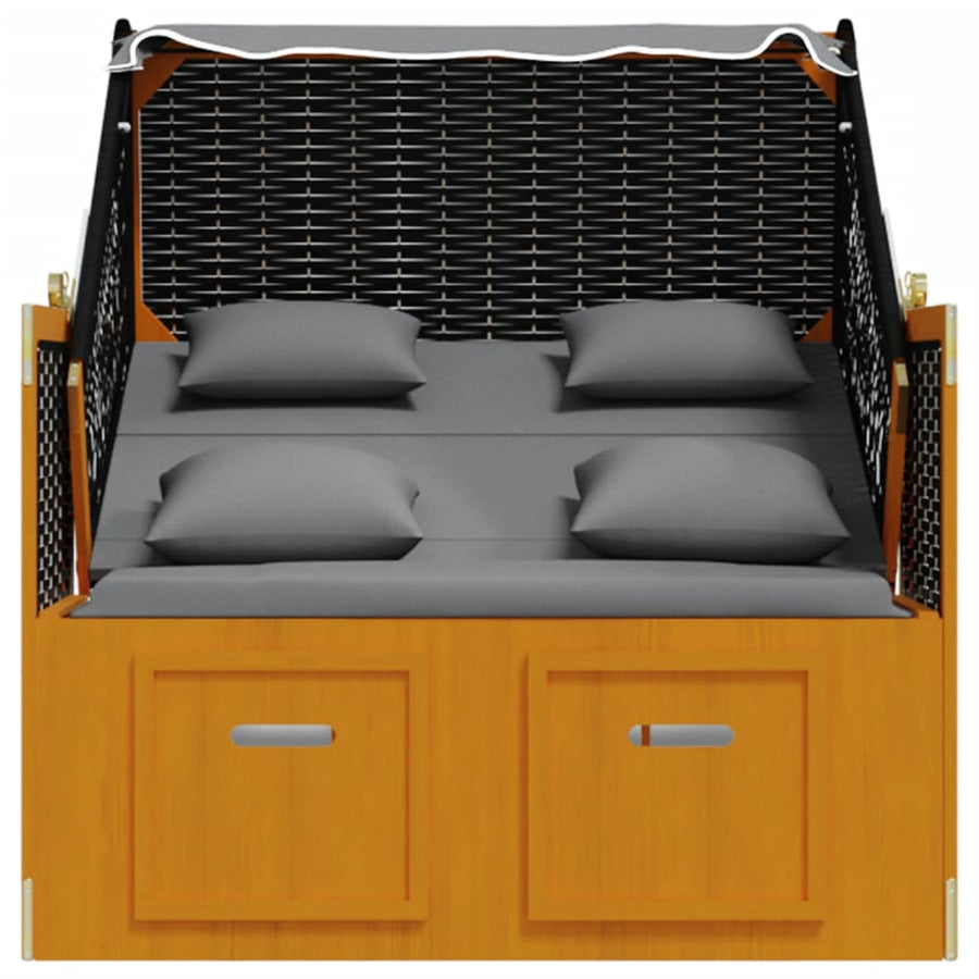 Strandstoel Met Kussen Poly Rattan En Hout En Antraciet Zwart