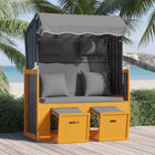 Beach Chair With Cushion Poly Rattan And Wood And Anthracite Black
