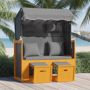 Strandstoel poly rattan hout antraciet zwart kussen